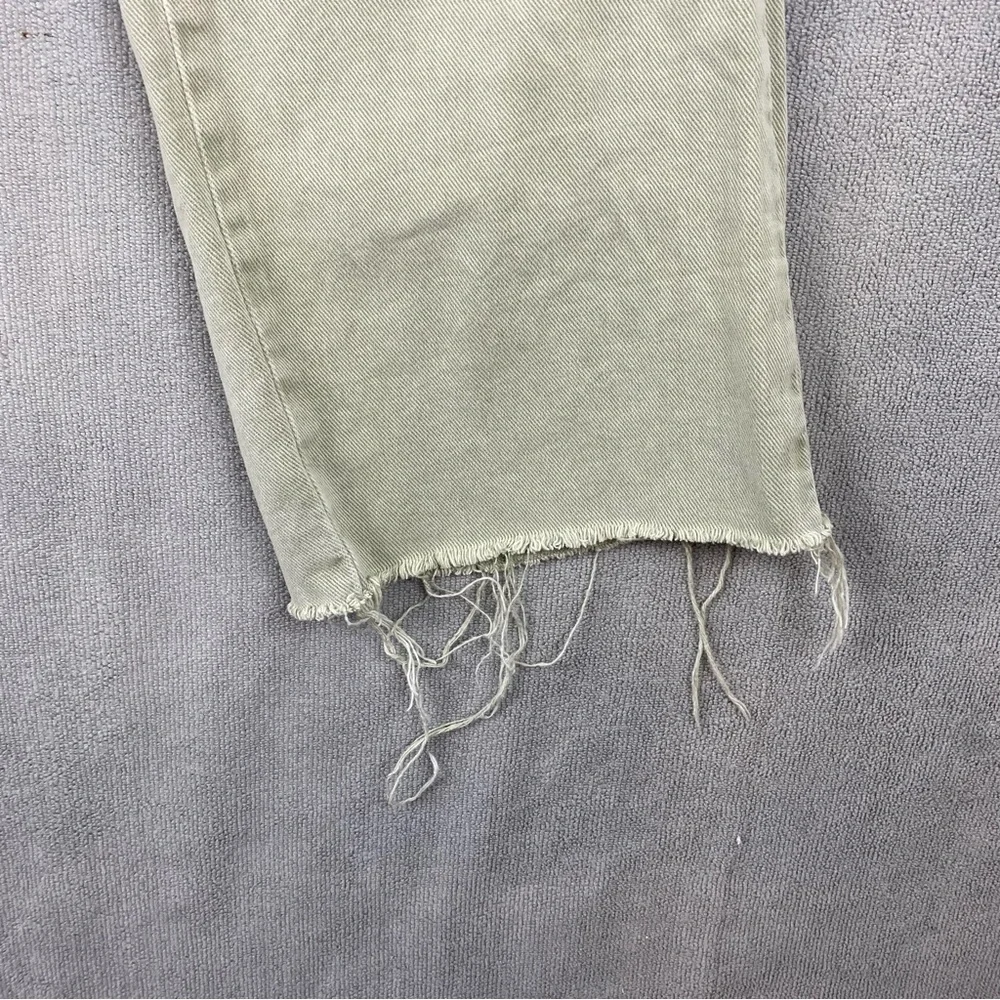 Zara Denim Jeans women Size 8 US. Light Sage Green Distressed Crop Raw Hem